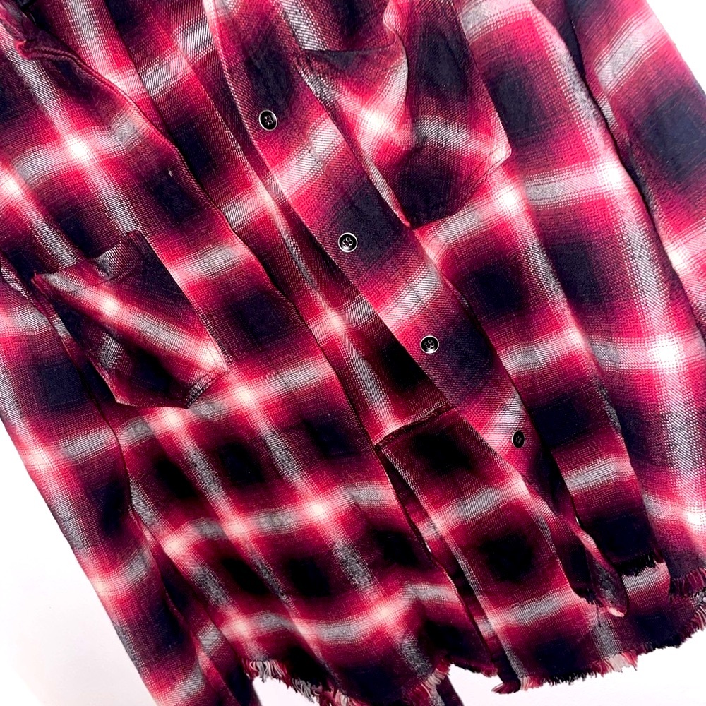 Bella Dahl Red Plaid Frayed Flannel Shirt LIKE NEW